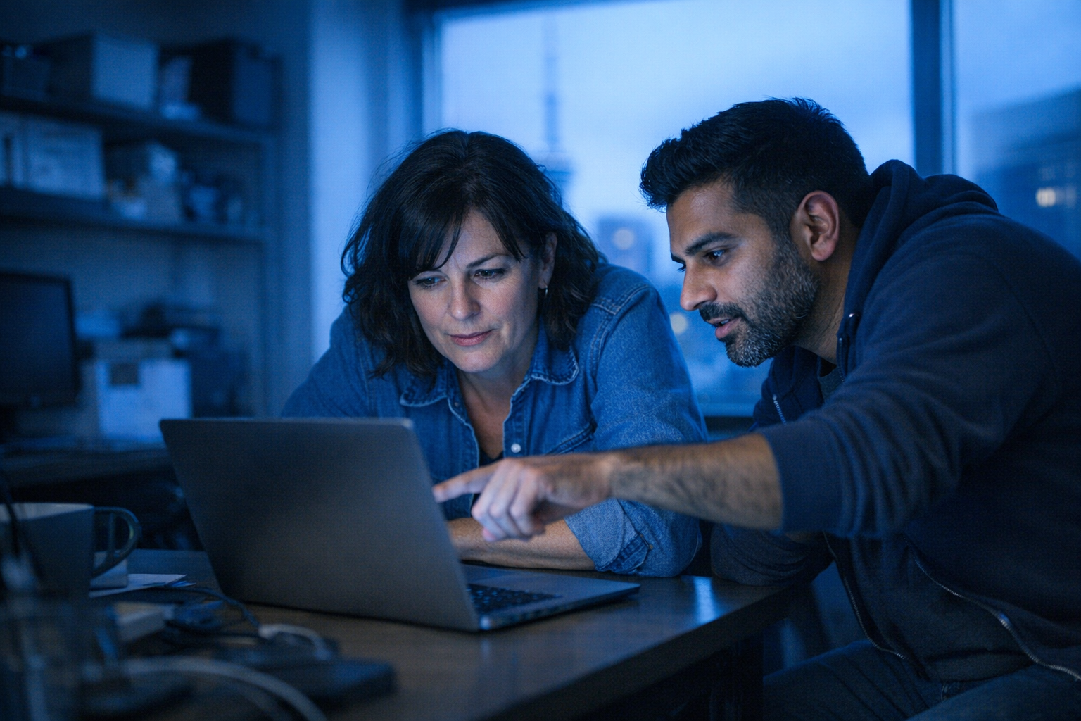 An IT advisor and a business owner reviewing systems together